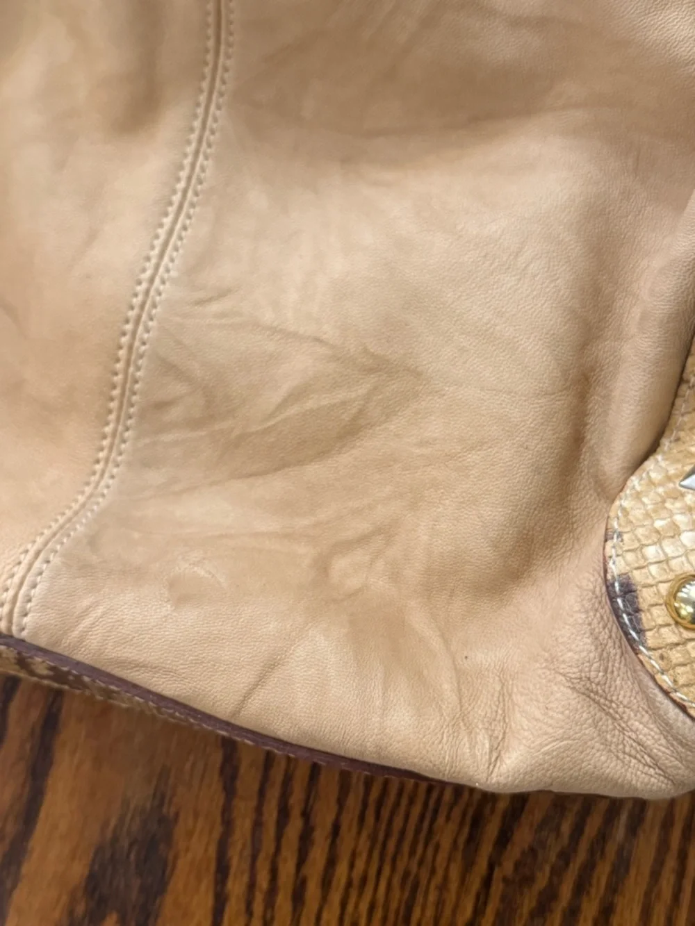 Y2K Tan Leather Python Trim Hobo Bag Mania Italy Silver Ring Gold Stud Boho